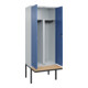 C+P PSA Doppel-Spind Classic PLUS, Bank, 2 Abteile, 2120x800x815mm, 7035/5023 Verschluss Zylinderschloss Sitzbanktyp auskragend Material Sitzfläche Buche-Hartholz-2
