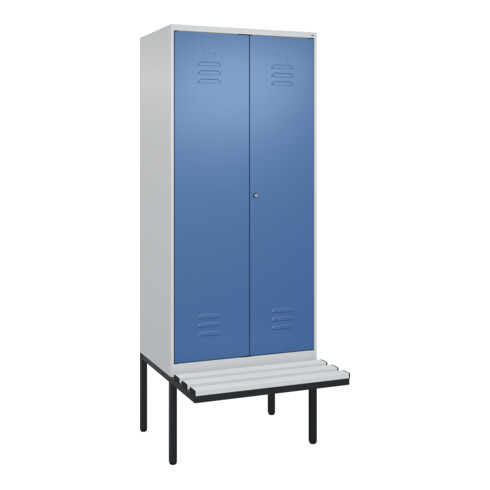 C+P PSA Doppel-Spind Classic PLUS, Bank, 2 Abteile, 2120x800x815mm, 7035/5023 Verschluss Zylinderschloss Sitzbanktyp auskragend Material Sitzfläche Kunststoff