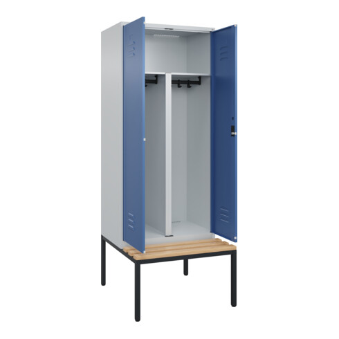 C+P PSA Doppel-Spind Classic PLUS, Bank, 2 Abteile, 2120x800x815mm, 7035/5023 Verschluss Zylinderschloss Sitzbanktyp untergebaut Material Sitzfläche Buche-Hartholz