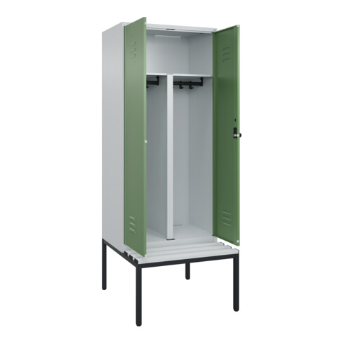 C+P PSA Doppel-Spind Classic PLUS, Bank, 2 Abteile, 2120x800x815mm, 7035/6011 Verschluss Sicherheits-Drehriegel Sitzbanktyp untergebaut Material Sitzfläche Kunststoff