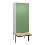 C+P PSA Doppel-Spind Classic PLUS, Bank, 2 Abteile, 2120x800x815mm, 7035/6011 Verschluss Zylinderschloss Sitzbanktyp auskragend Material Sitzfläche Buche-Hartholz