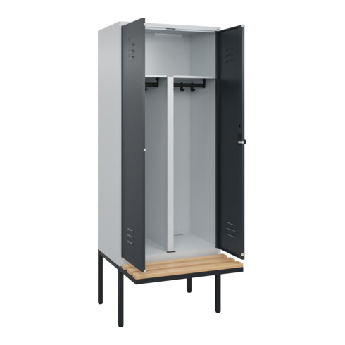 C+P PSA Doppel-Spind Classic PLUS, Bank, 2 Abteile, 2120x800x815mm, 7035/7016 Verschluss Sicherheits-Drehriegel Sitzbanktyp auskragend Material Sitzfläche Buche-Hartholz