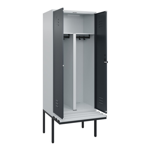 C+P PSA Doppel-Spind Classic PLUS, Bank, 2 Abteile, 2120x800x815mm, 7035/7016 Verschluss Sicherheits-Drehriegel Sitzbanktyp auskragend Material Sitzfläche Kunststoff