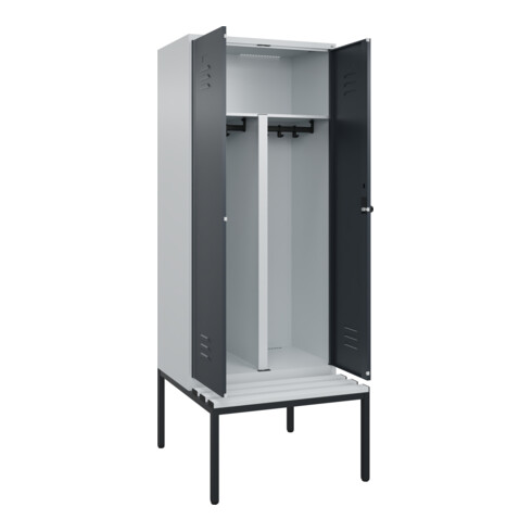 C+P PSA Doppel-Spind Classic PLUS, Bank, 2 Abteile, 2120x800x815mm, 7035/7016 Verschluss Sicherheits-Drehriegel Sitzbanktyp untergebaut Material Sitzfläche Kunststoff