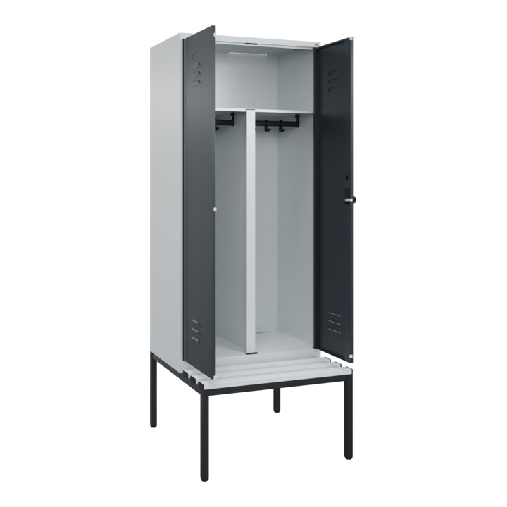 C+P PSA Doppel-Spind Classic PLUS, Bank, 2 Abteile, 2120x800x815mm, 7035/7016 Verschluss Sicherheits-Drehriegel Sitzbanktyp untergebaut Material Sitzfläche Kunststoff
