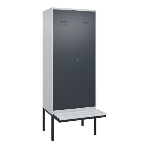 C+P PSA Doppel-Spind Classic PLUS, Bank, 2 Abteile, 2120x800x815mm, 7035/7016 Verschluss Zylinderschloss Sitzbanktyp auskragend Material Sitzfläche Kunststoff