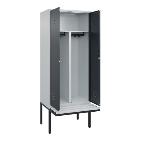 C+P PSA Doppel-Spind Classic PLUS, Bank, 2 Abteile, 2120x800x815mm, 7035/7016 Verschluss Zylinderschloss Sitzbanktyp auskragend Material Sitzfläche Kunststoff