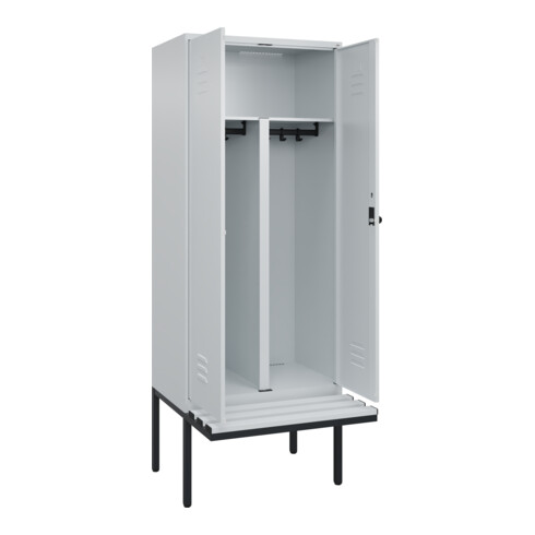 C+P PSA Doppel-Spind Classic PLUS, Bank, 2 Abteile, 2120x800x815mm, 7035/7035 Verschluss Sicherheits-Drehriegel Sitzbanktyp auskragend Material Sitzfläche Kunststoff