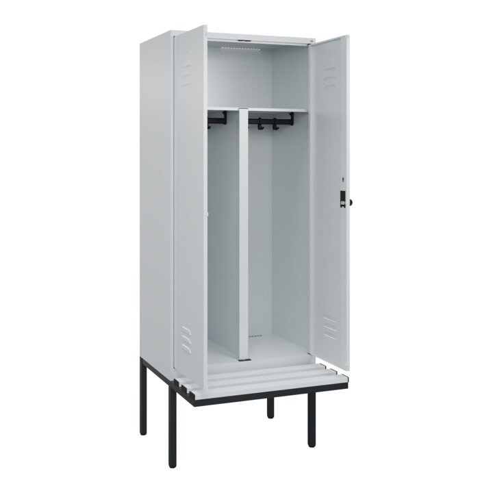 C+P PSA Doppel-Spind Classic PLUS, Bank, 2 Abteile, 2120x800x815mm, 7035/7035 Verschluss Sicherheits-Drehriegel Sitzbanktyp auskragend Material Sitzfläche Kunststoff