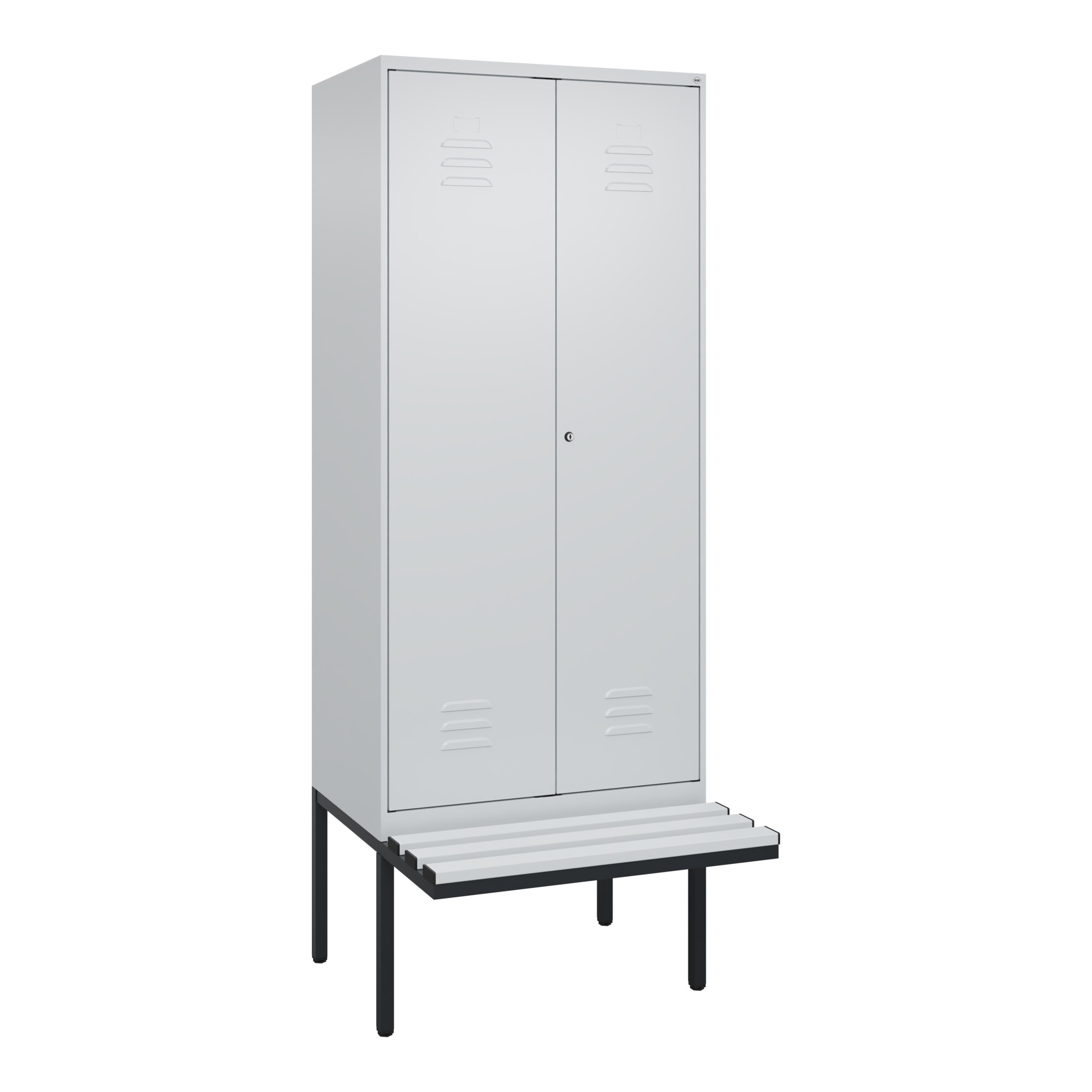 C+P PSA Doppel-Spind Classic PLUS, Bank, 2 Abteile, 2120x800x815mm, 7035/7035 Verschluss Zylinderschloss Sitzbanktyp auskragend Material Sitzfläche Ku