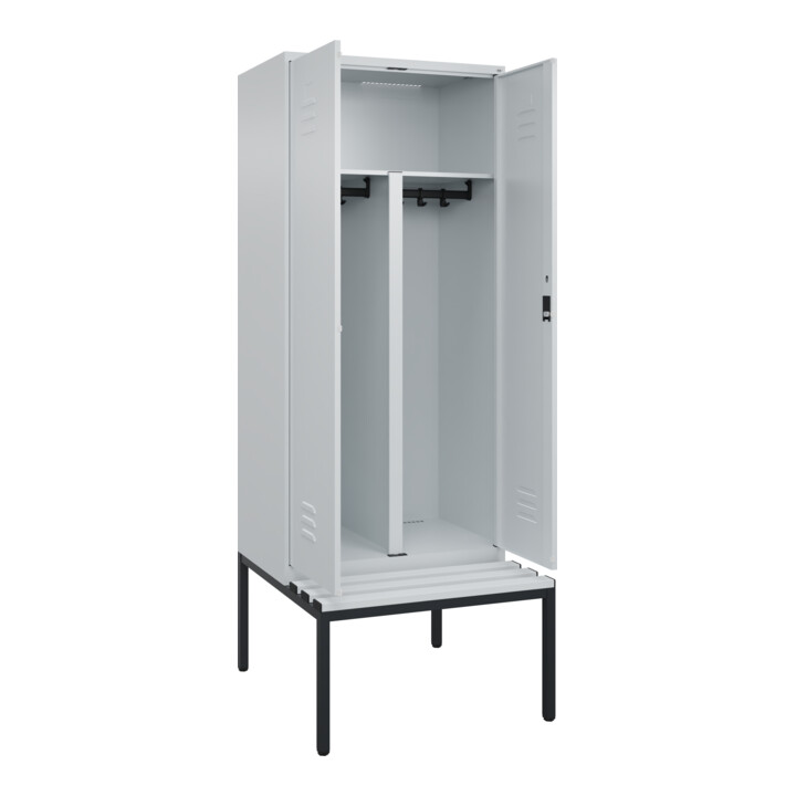C+P PSA Doppel-Spind Classic PLUS, Bank, 2 Abteile, 2120x800x815mm, 7035/7035 Verschluss Zylinderschloss Sitzbanktyp untergebaut Material Sitzfläche Kunststoff