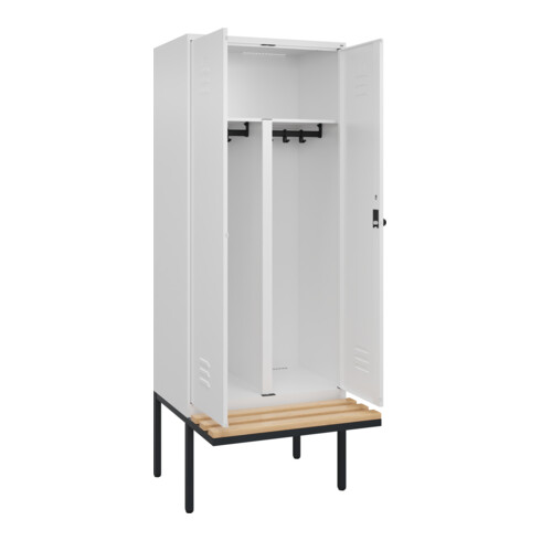 C+P PSA Doppel-Spind Classic PLUS, Bank, 2 Abteile, 2120x800x815mm, 9016/9016 Verschluss Sicherheits-Drehriegel Sitzbanktyp auskragend Material Sitzfläche Buche-Hartholz