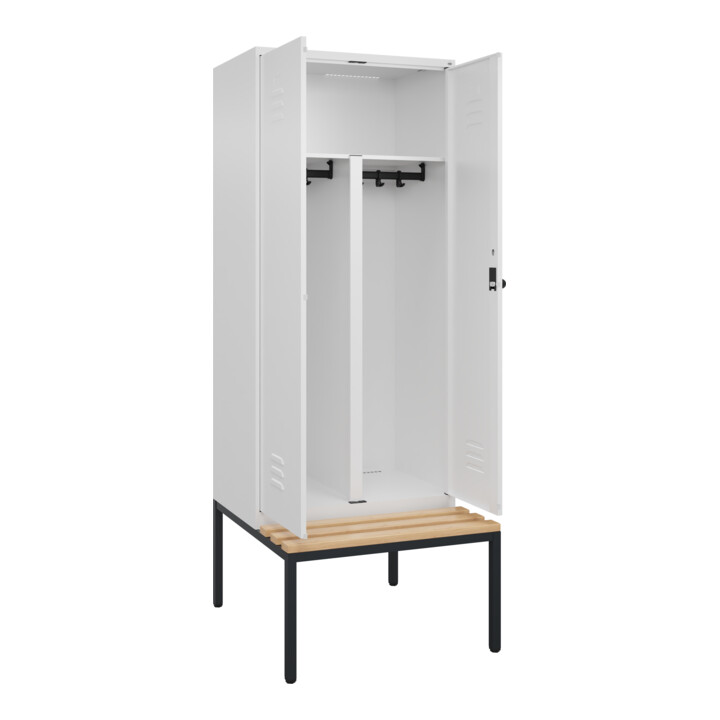 C+P PSA Doppel-Spind Classic PLUS, Bank, 2 Abteile, 2120x800x815mm, 9016/9016 Verschluss Sicherheits-Drehriegel Sitzbanktyp untergebaut Material Sitzfläche Buche-Hartholz