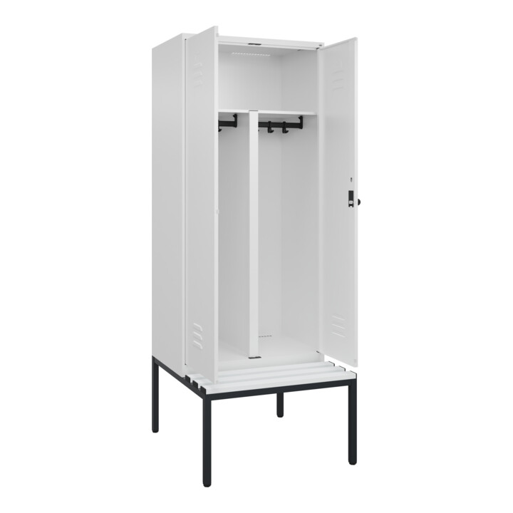 C+P PSA Doppel-Spind Classic PLUS, Bank, 2 Abteile, 2120x800x815mm, 9016/9016 Verschluss Sicherheits-Drehriegel Sitzbanktyp untergebaut Material Sitzfläche Kunststoff