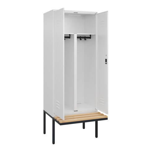 C+P PSA Doppel-Spind Classic PLUS, Bank, 2 Abteile, 2120x800x815mm, 9016/9016 Verschluss Zylinderschloss Sitzbanktyp auskragend Material Sitzfläche Buche-Hartholz