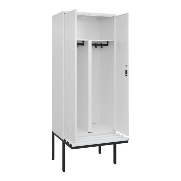 C+P PSA Doppel-Spind Classic PLUS, Bank, 2 Abteile, 2120x800x815mm, 9016/9016 Verschluss Zylinderschloss Sitzbanktyp auskragend Material Sitzfläche Kunststoff