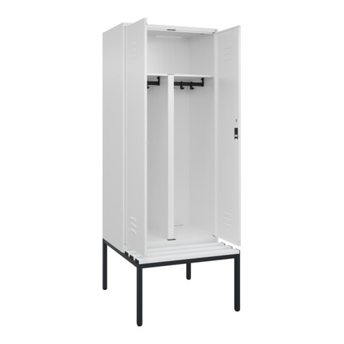 C+P PSA Doppel-Spind Classic PLUS, Bank, 2 Abteile, 2120x800x815mm, 9016/9016 Verschluss Zylinderschloss Sitzbanktyp untergebaut Material Sitzfläche Kunststoff