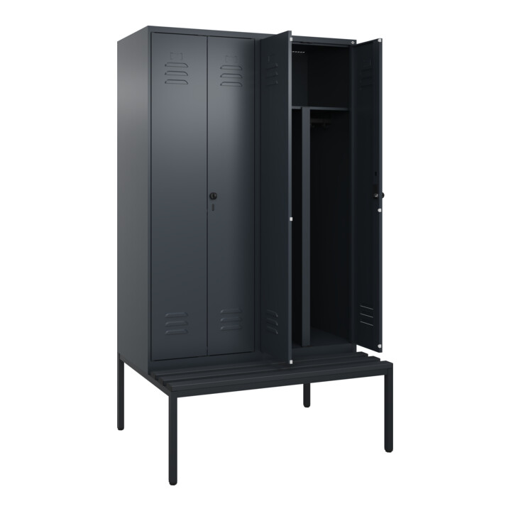 C+P PSA Doppel-Spind Classic PLUS, Bank, 4 Abteile, 2120x1200x815mm, 7016/7016 Verschluss Sicherheits-Drehriegel Sitzbanktyp untergebaut Material Sitzfläche Kunststoff