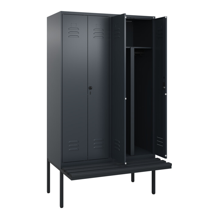 C+P PSA Doppel-Spind Classic PLUS, Bank, 4 Abteile, 2120x1200x815mm, 7016/7016 Verschluss Zylinderschloss Sitzbanktyp auskragend Material Sitzfläche Kunststoff