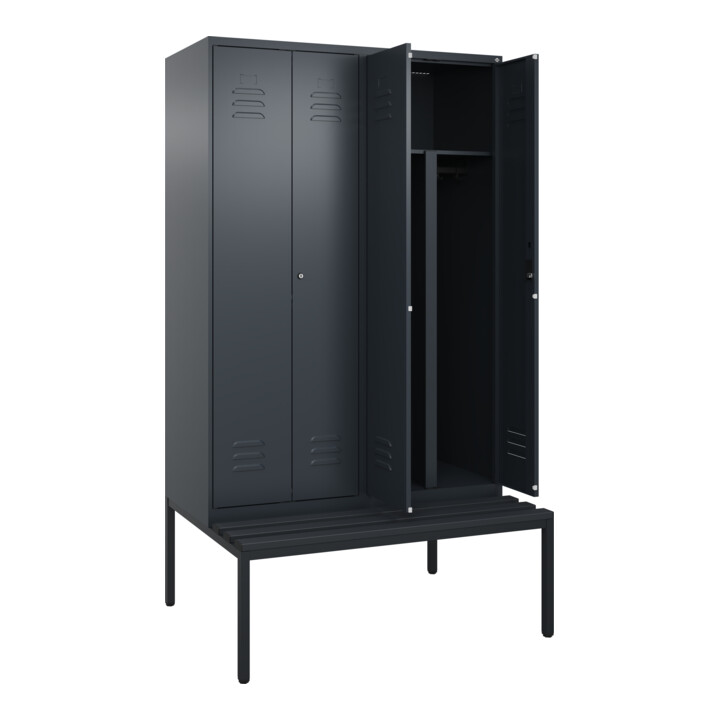 C+P PSA Doppel-Spind Classic PLUS, Bank, 4 Abteile, 2120x1200x815mm, 7016/7016 Verschluss Zylinderschloss Sitzbanktyp untergebaut Material Sitzfläche Kunststoff