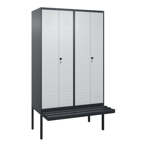 C+P PSA Doppel-Spind Classic PLUS, Bank, 4 Abteile, 2120x1200x815mm, 7016/7035 Verschluss Sicherheits-Drehriegel Sitzbanktyp auskragend Material Sitzfläche Kunststoff
