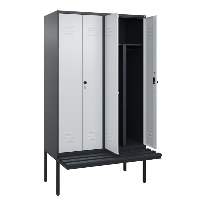 C+P PSA Doppel-Spind Classic PLUS, Bank, 4 Abteile, 2120x1200x815mm, 7016/7035 Verschluss Sicherheits-Drehriegel Sitzbanktyp auskragend Material Sitzfläche Kunststoff