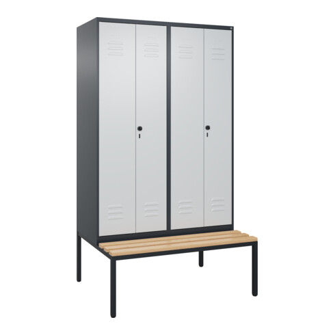 C+P PSA Doppel-Spind Classic PLUS, Bank, 4 Abteile, 2120x1200x815mm, 7016/7035 Verschluss Sicherheits-Drehriegel Sitzbanktyp untergebaut Material Sitzfläche Buche-Hartholz
