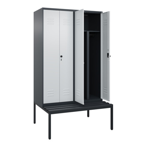 C+P PSA Doppel-Spind Classic PLUS, Bank, 4 Abteile, 2120x1200x815mm, 7016/7035 Verschluss Sicherheits-Drehriegel Sitzbanktyp untergebaut Material Sitzfläche Kunststoff