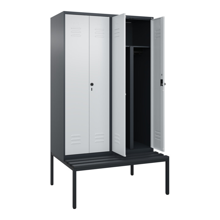C+P PSA Doppel-Spind Classic PLUS, Bank, 4 Abteile, 2120x1200x815mm, 7016/7035 Verschluss Sicherheits-Drehriegel Sitzbanktyp untergebaut Material Sitzfläche Kunststoff