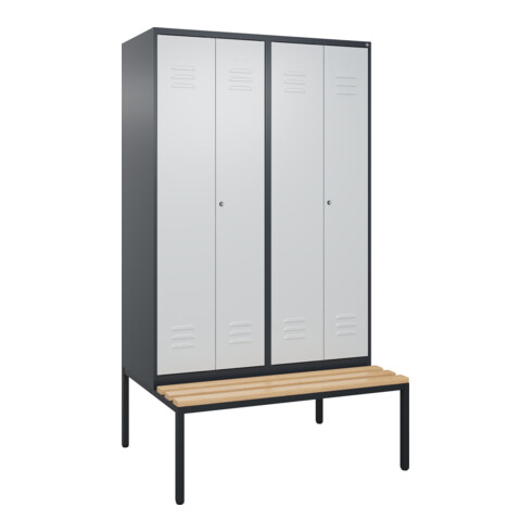 C+P PSA Doppel-Spind Classic PLUS, Bank, 4 Abteile, 2120x1200x815mm, 7016/7035 Verschluss Zylinderschloss Sitzbanktyp untergebaut Material Sitzfläche Buche-Hartholz