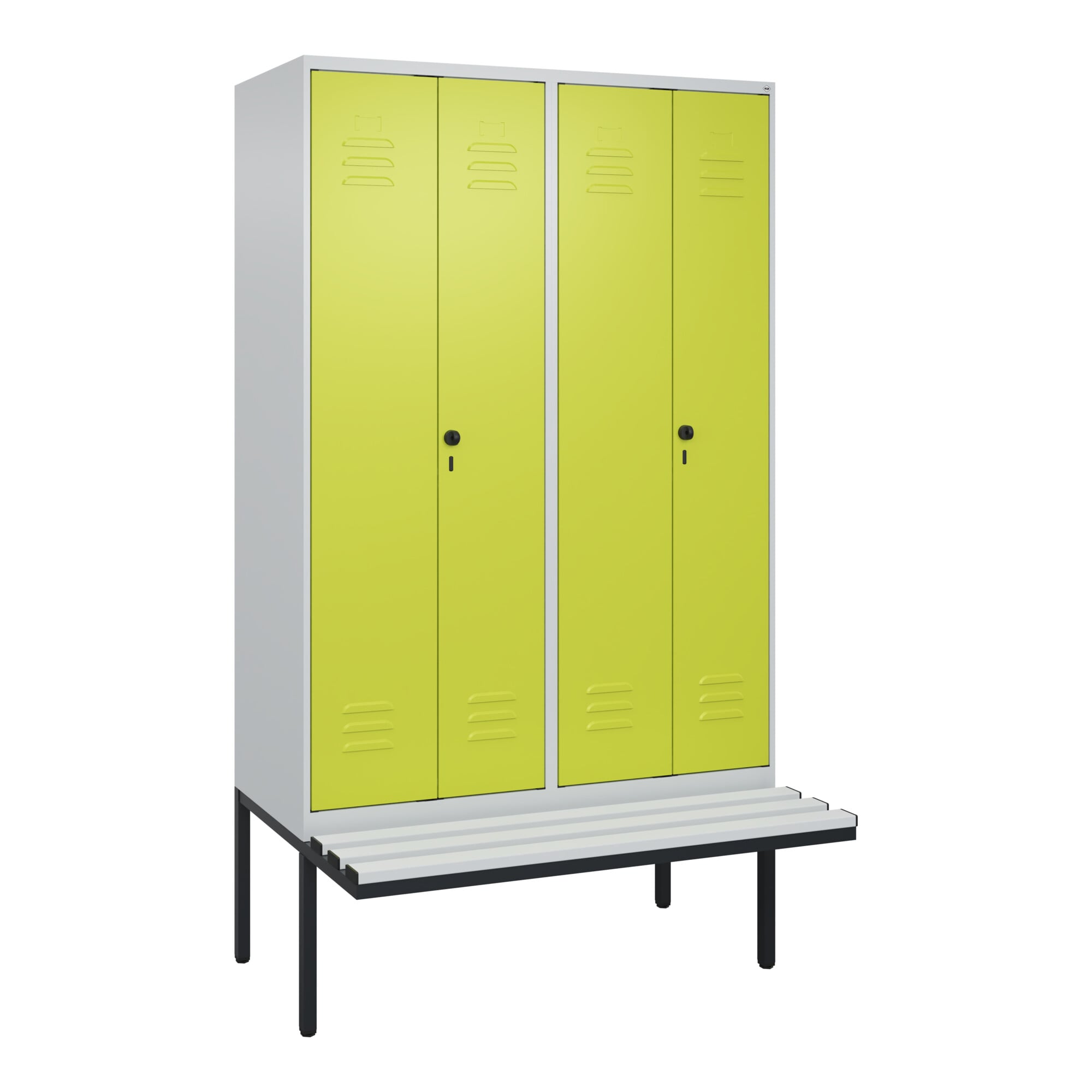 C+P PSA Doppel-Spind Classic PLUS, Bank, 4 Abteile, 2120x1200x815mm, 7035/0024 Verschluss Sicherheits-Drehriegel Sitzbanktyp auskragend Material Sitzf