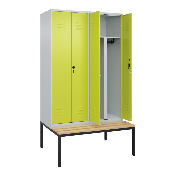 C+P PSA Doppel-Spind Classic PLUS, Bank, 4 Abteile, 2120x1200x815mm, 7035/0024 Verschluss Sicherheits-Drehriegel Sitzbanktyp untergebaut Material Sitzfläche Buche-Hartholz