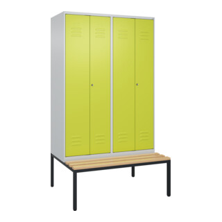 C+P PSA Doppel-Spind Classic PLUS, Bank, 4 Abteile, 2120x1200x815mm, 7035/0024 Verschluss Zylinderschloss Sitzbanktyp untergebaut Material Sitzfläche Buche-Hartholz