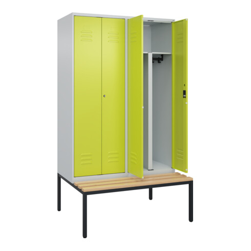 C+P PSA Doppel-Spind Classic PLUS, Bank, 4 Abteile, 2120x1200x815mm, 7035/0024 Verschluss Zylinderschloss Sitzbanktyp untergebaut Material Sitzfläche Buche-Hartholz