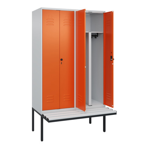 C+P PSA Doppel-Spind Classic PLUS, Bank, 4 Abteile, 2120x1200x815mm, 7035/2004 Verschluss Sicherheits-Drehriegel Sitzbanktyp auskragend Material Sitzfläche Kunststoff
