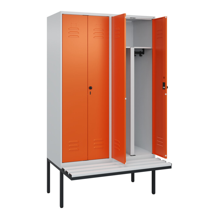 C+P PSA Doppel-Spind Classic PLUS, Bank, 4 Abteile, 2120x1200x815mm, 7035/2004 Verschluss Sicherheits-Drehriegel Sitzbanktyp auskragend Material Sitzfläche Kunststoff