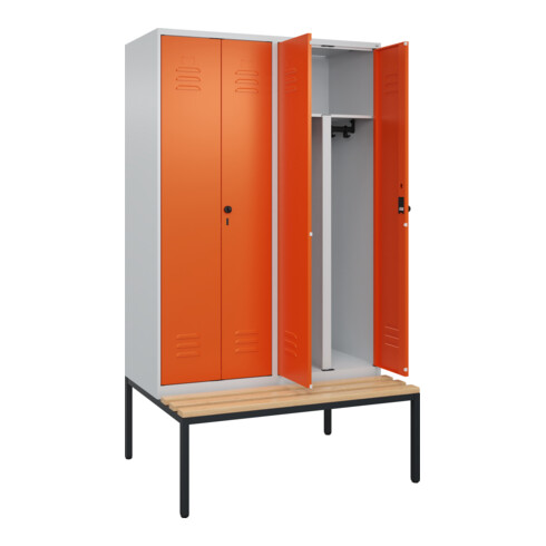 C+P PSA Doppel-Spind Classic PLUS, Bank, 4 Abteile, 2120x1200x815mm, 7035/2004 Verschluss Sicherheits-Drehriegel Sitzbanktyp untergebaut Material Sitzfläche Buche-Hartholz