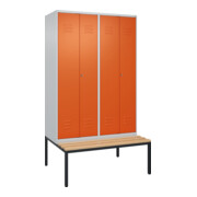 C+P PSA Doppel-Spind Classic PLUS, Bank, 4 Abteile, 2120x1200x815mm, 7035/2004 Verschluss Zylinderschloss Sitzbanktyp untergebaut Material Sitzfläche Buche-Hartholz