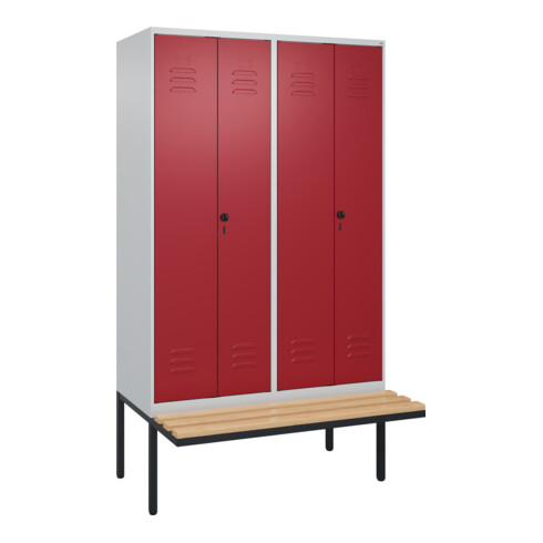 C+P PSA Doppel-Spind Classic PLUS, Bank, 4 Abteile, 2120x1200x815mm, 7035/3003 Verschluss Sicherheits-Drehriegel Sitzbanktyp auskragend Material Sitzfläche Buche-Hartholz