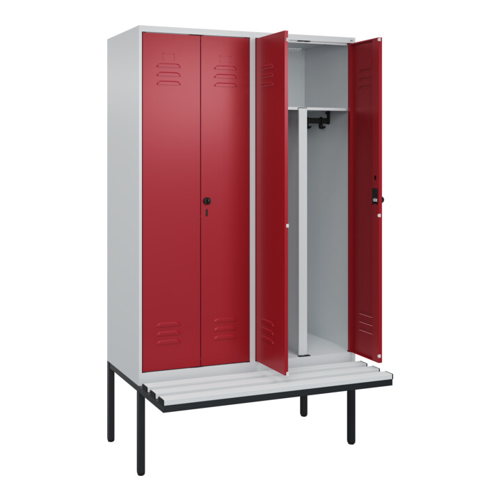C+P PSA Doppel-Spind Classic PLUS, Bank, 4 Abteile, 2120x1200x815mm, 7035/3003 Verschluss Sicherheits-Drehriegel Sitzbanktyp auskragend Material Sitzfläche Kunststoff