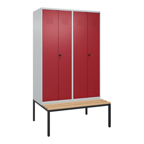C+P PSA Doppel-Spind Classic PLUS, Bank, 4 Abteile, 2120x1200x815mm, 7035/3003 Verschluss Sicherheits-Drehriegel Sitzbanktyp untergebaut Material Sitzfläche Buche-Hartholz