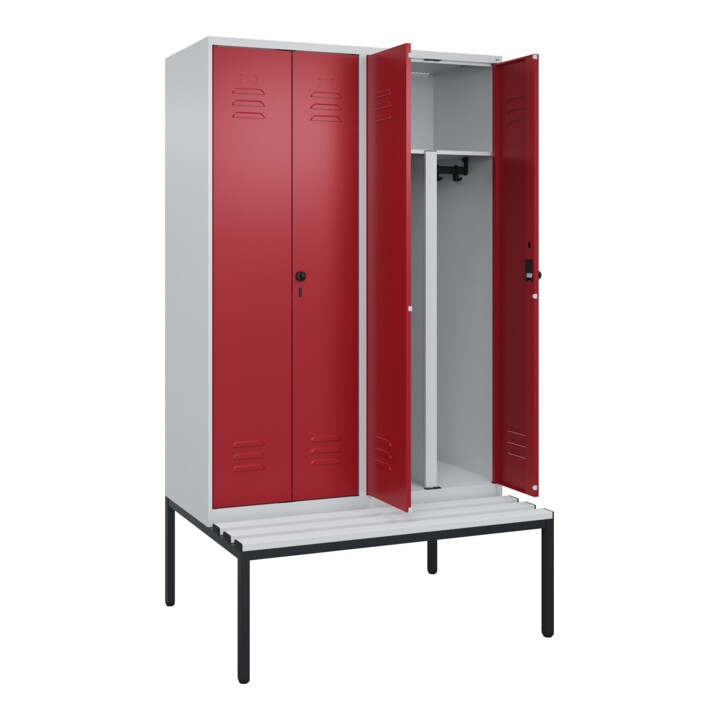 C+P PSA Doppel-Spind Classic PLUS, Bank, 4 Abteile, 2120x1200x815mm, 7035/3003 Verschluss Sicherheits-Drehriegel Sitzbanktyp untergebaut Material Sitzfläche Kunststoff