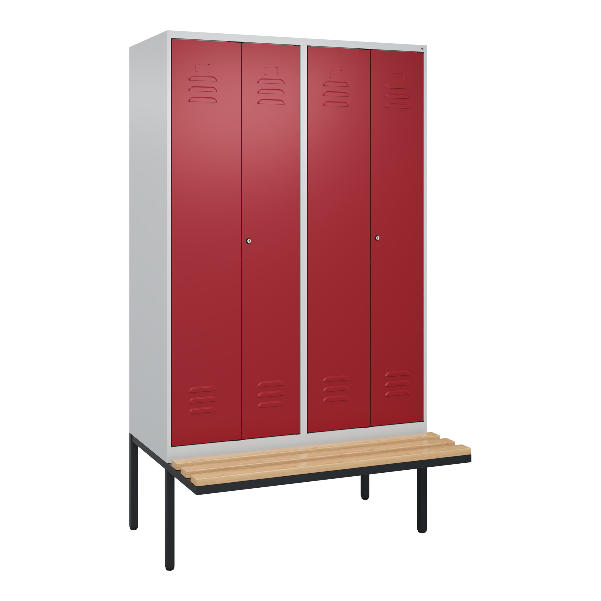 C+P PSA Doppel-Spind Classic PLUS, Bank, 4 Abteile, 2120x1200x815mm, 7035/3003 Verschluss Zylinderschloss Sitzbanktyp auskragend Material Sitzfläche B