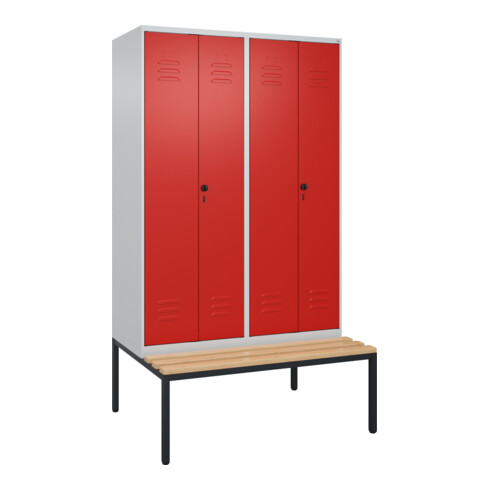C+P PSA Doppel-Spind Classic PLUS, Bank, 4 Abteile, 2120x1200x815mm, 7035/3020 Verschluss Sicherheits-Drehriegel Sitzbanktyp untergebaut Material Sitzfläche Buche-Hartholz