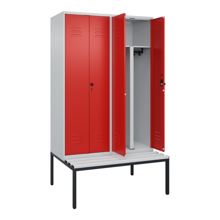 C+P PSA Doppel-Spind Classic PLUS, Bank, 4 Abteile, 2120x1200x815mm, 7035/3020 Verschluss Sicherheits-Drehriegel Sitzbanktyp untergebaut Material Sitzfläche Kunststoff