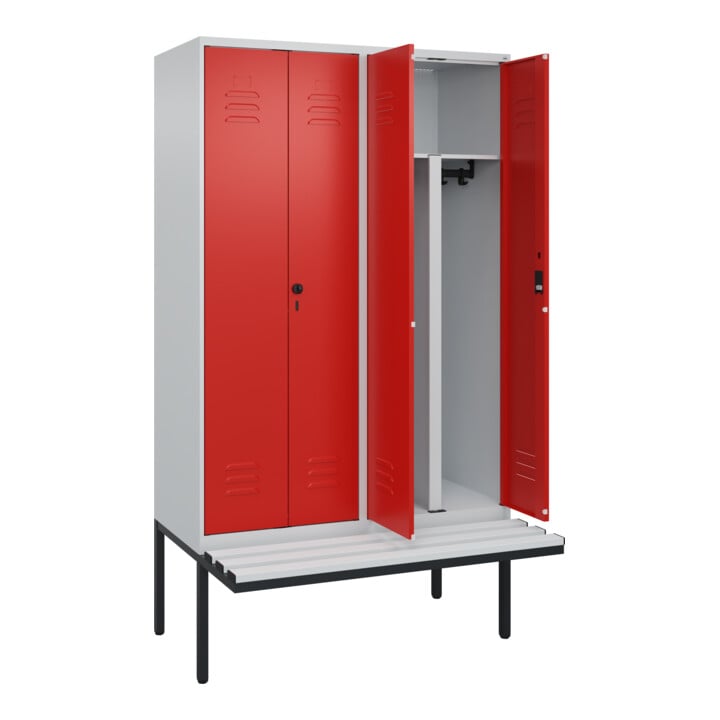 C+P PSA Doppel-Spind Classic PLUS, Bank, 4 Abteile, 2120x1200x815mm, 7035/3020 Verschluss Zylinderschloss Sitzbanktyp auskragend Material Sitzfläche Kunststoff