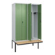 C+P PSA Doppel-Spind Classic PLUS, Bank, 4 Abteile, 2120x1200x815mm, 7035/6011 Verschluss Zylinderschloss Sitzbanktyp auskragend Material Sitzfläche Buche-Hartholz