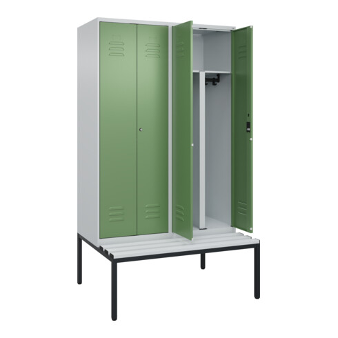 C+P PSA Doppel-Spind Classic PLUS, Bank, 4 Abteile, 2120x1200x815mm, 7035/6011 Verschluss Zylinderschloss Sitzbanktyp untergebaut Material Sitzfläche Kunststoff