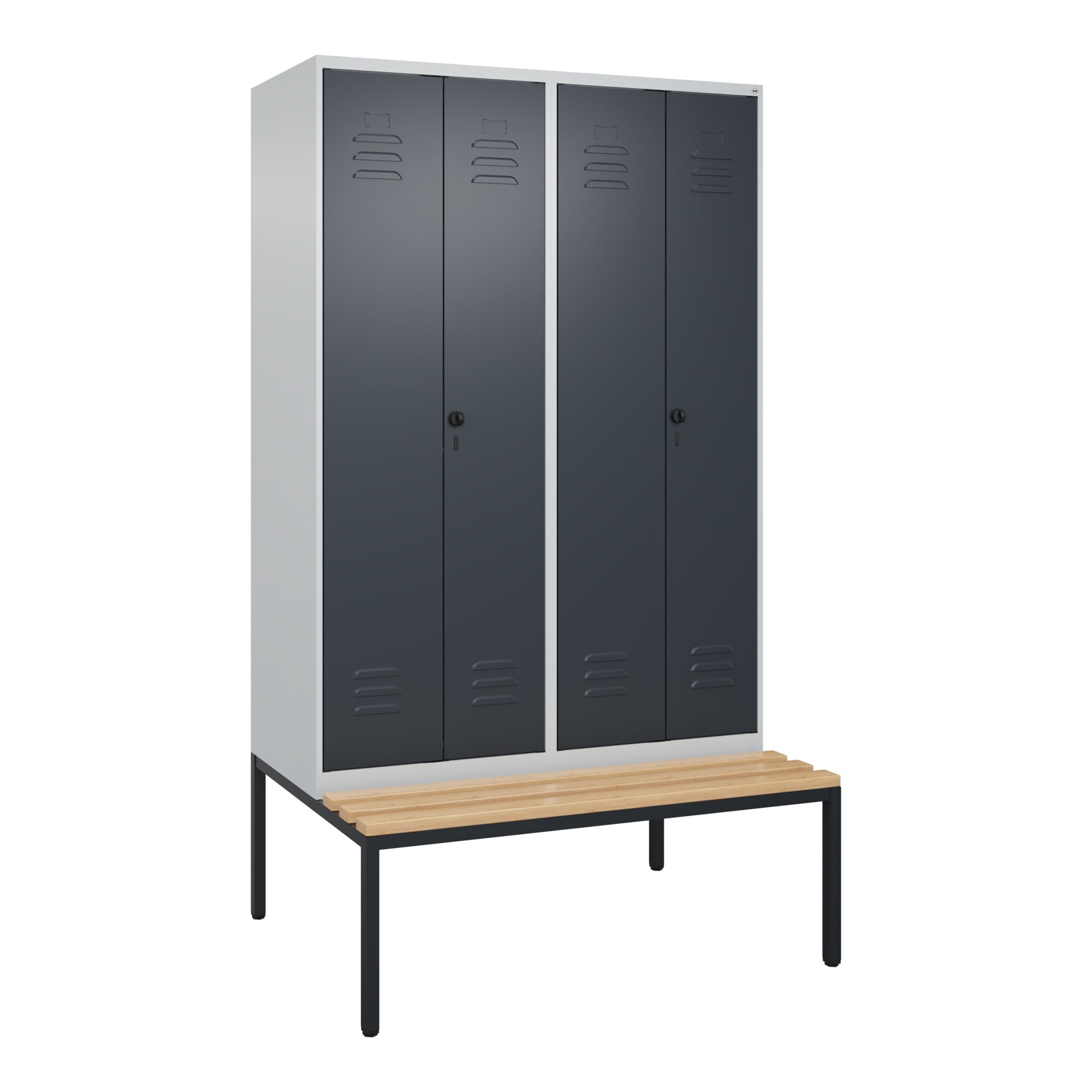 C+P PSA Doppel-Spind Classic PLUS, Bank, 4 Abteile, 2120x1200x815mm, 7035/7016 Verschluss Sicherheits-Drehriegel Sitzbanktyp untergebaut Material Sitz