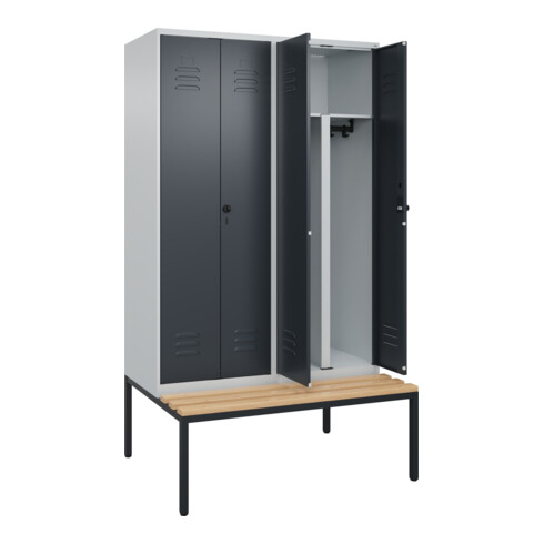 C+P PSA Doppel-Spind Classic PLUS, Bank, 4 Abteile, 2120x1200x815mm, 7035/7016 Verschluss Sicherheits-Drehriegel Sitzbanktyp untergebaut Material Sitzfläche Buche-Hartholz